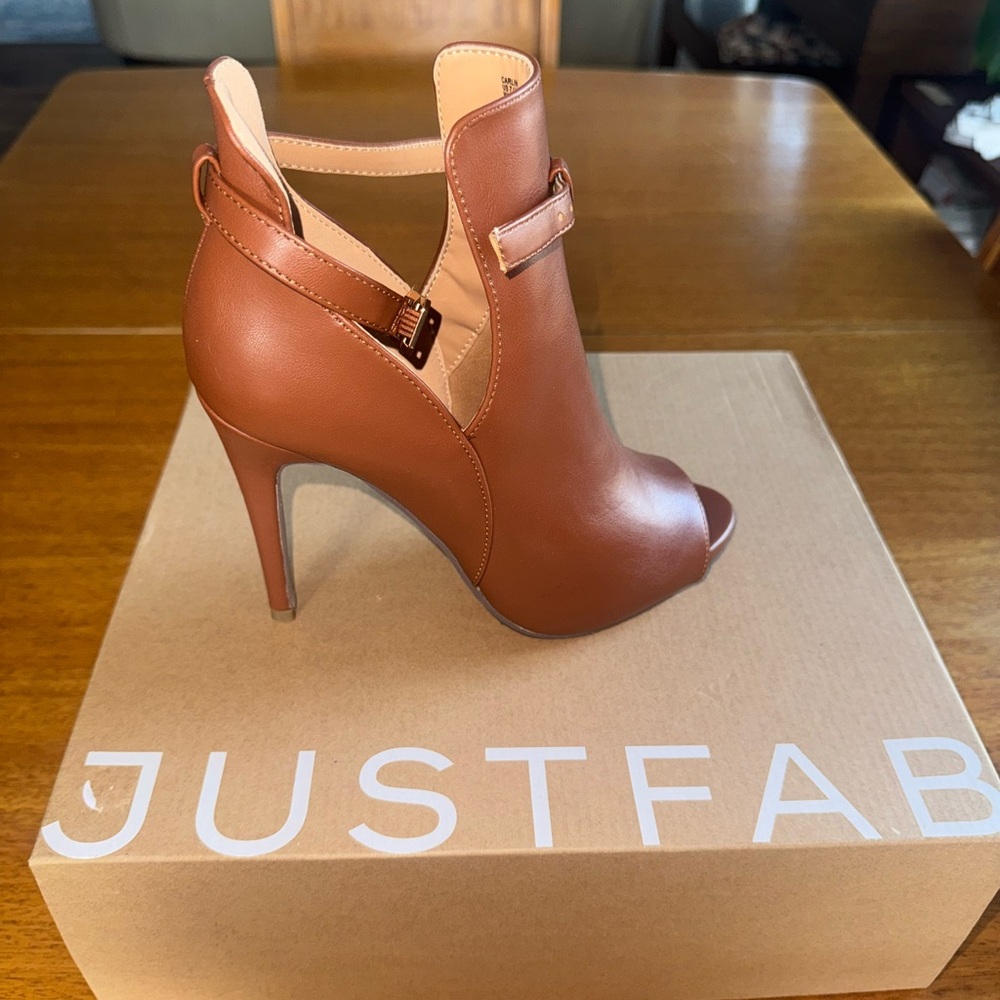 JustFab Brown Peep-Toe Heels